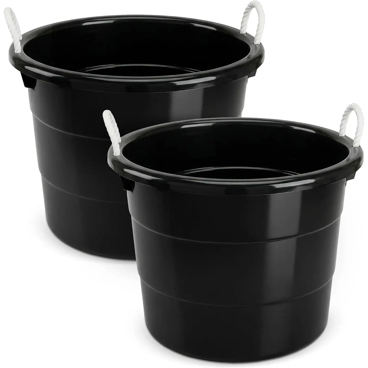 2-Pack Utility Tub, Large Plastic Storage Bucket with Rope Handles, 18 Gallon, Black - Portable Indoor and Outdoor Buckets for Kitchen, Laundry, Garden, Bathroom, and Garage Organization
