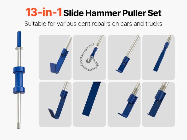VEVOR Heavy-Duty Paintless Dent Removal Kit, 13 lbs 14-in-1 Slide Hammer Tool for Cars & Trucks, Hardened Metal Auto Body Repair with Curved Hooks, Extension Rod, Non-Slip Handle, Carrying Case, Multiple Tools, No Shop Visit Required VEVOR Heavy-Duty Paintless Dent Removal Kit, 13 lbs 14-in-1 Slide Hammer Tool for Cars & Trucks, Hardened Metal Auto Body Repair with Curved Hooks, Extension Rod, Non-Slip Handle, Carrying Case, Multiple Tools, No Shop Visit Required