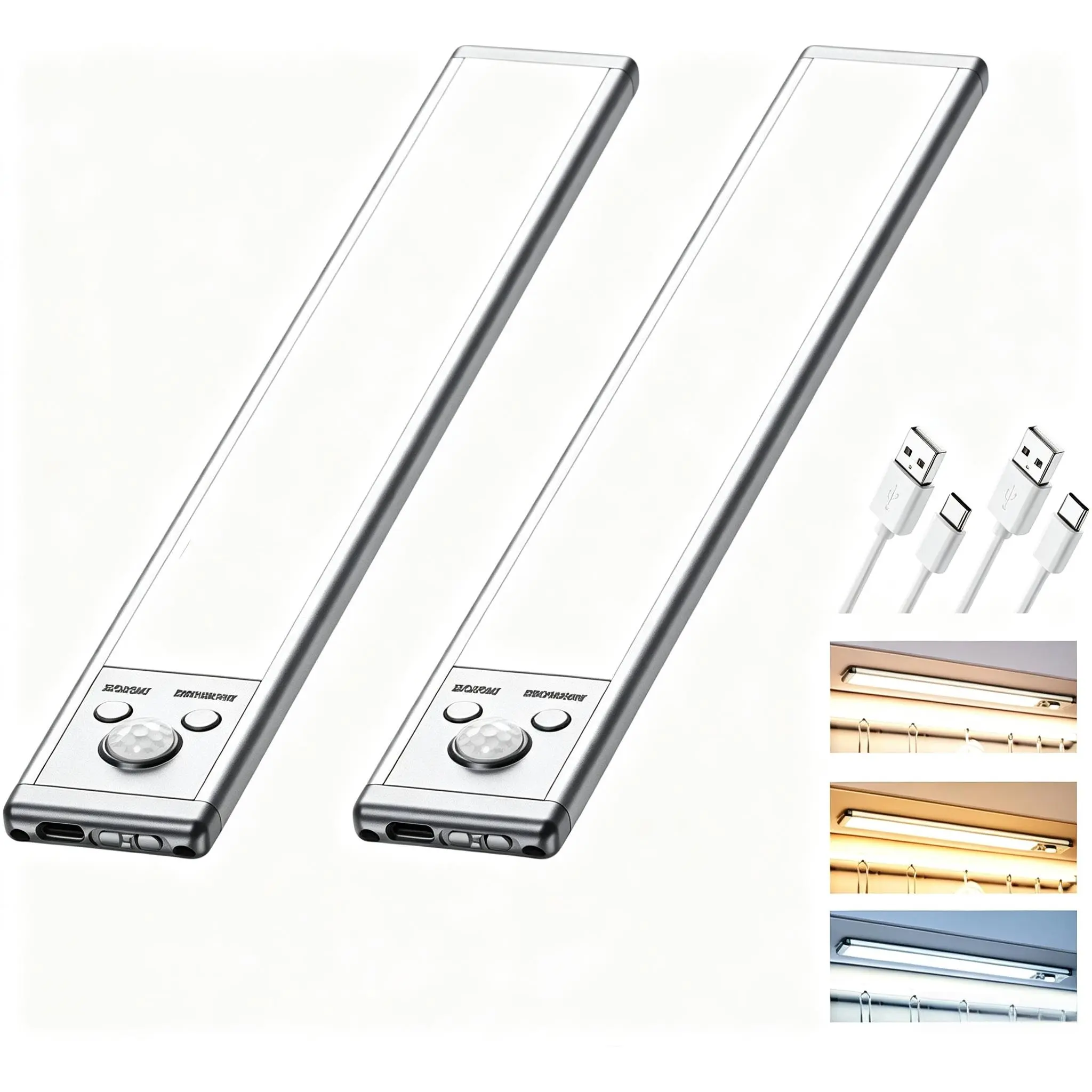 2Pcs Wireless Under Cabinet Motion Sensor LED Lights, 1500mAh USB‑C Rechargeable, No‑Drill Strong Magnetic Mount, Dimmable 18s Auto‑Off Lamp, Natural & Warm White for Kitchen, Wardrobe, Bedroom Closet
