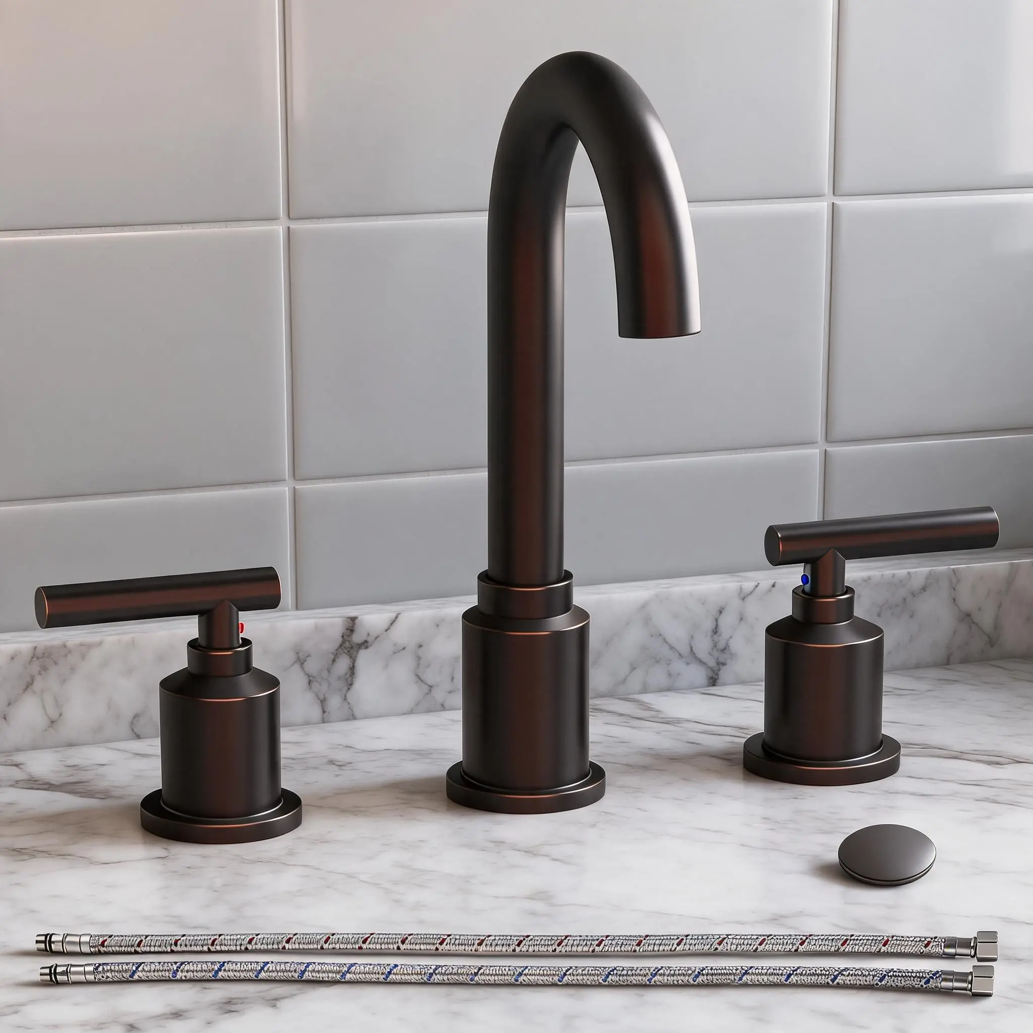 8 Inch Widespread Bathroom Faucet, Modern 3-Hole Sink Faucet with Stainless Steel Pop-Up Drain, 360° Swivel Spout, Brushed Nickel for Guest Bath