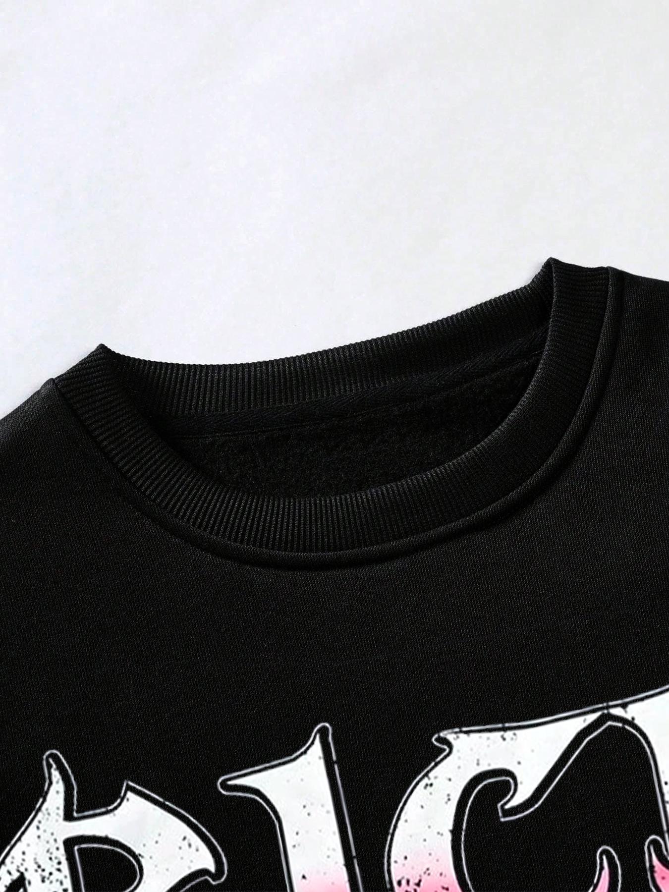 Unisex Round Neck Sweatshirt Pullover, Casual Cartoon Print Design, Aesthetic, Moderate Fabric, Knit, Fitted Style, Tops, Fall & Winter Wear