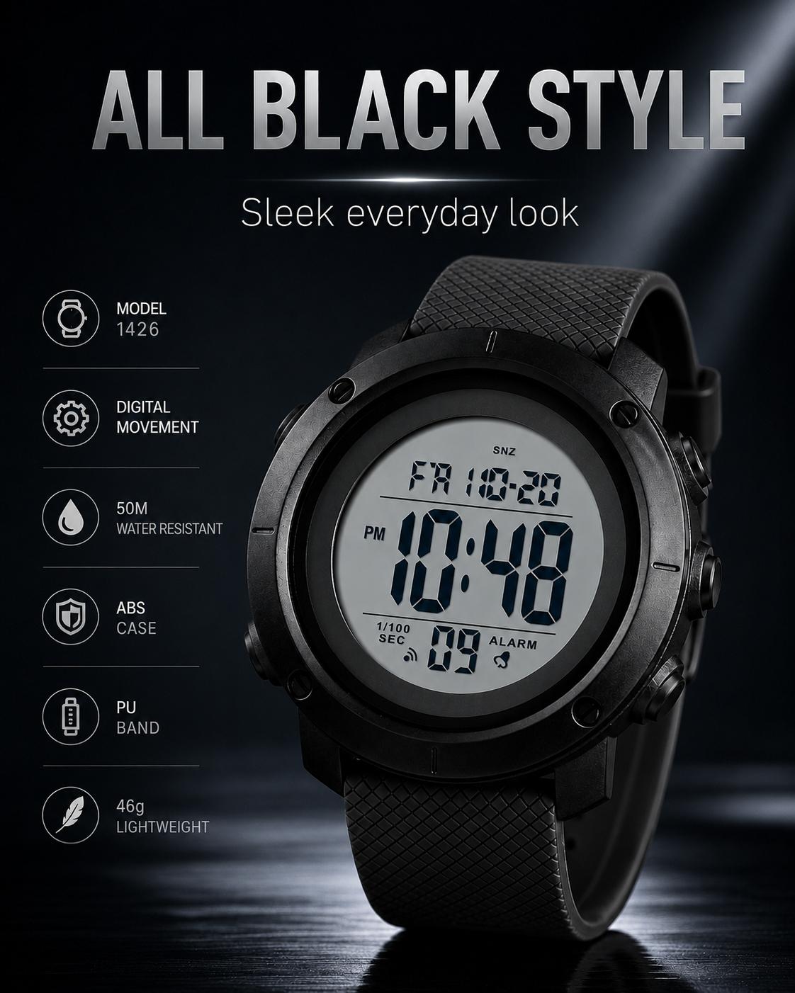 Skmei Full Digital Display Watch, Casual Style Multi-Function PU Band Watch, 50m Waterproof, Quartz Movement, Digital Multifunctional Watch, All Seasons Use detail 3