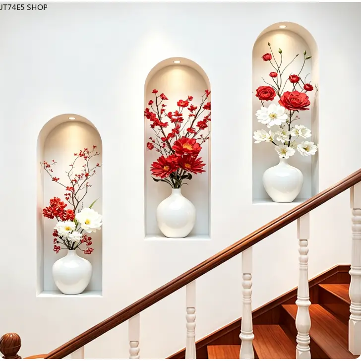 Simulated Vase Wall Decal, Decorative Sticker for Living Room, Sofa Background & Stairwell Beautification