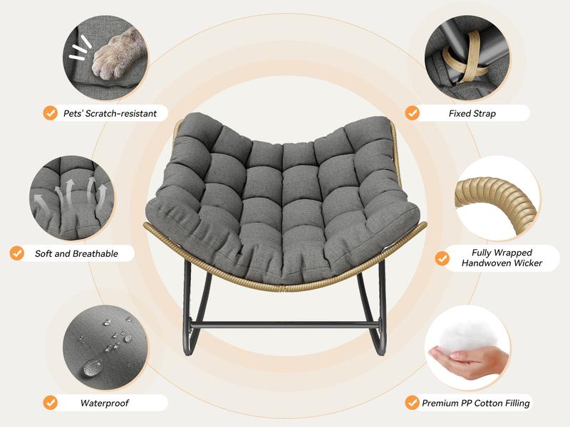 UDPATIO Rocking Chairs Patio rocker Comfy Reading moon Chairs Set with Oversized Cushion for Garden Lounge Indoor Outdoor furniture Ergonomic Bean Bag outdoor furniture Beanbag