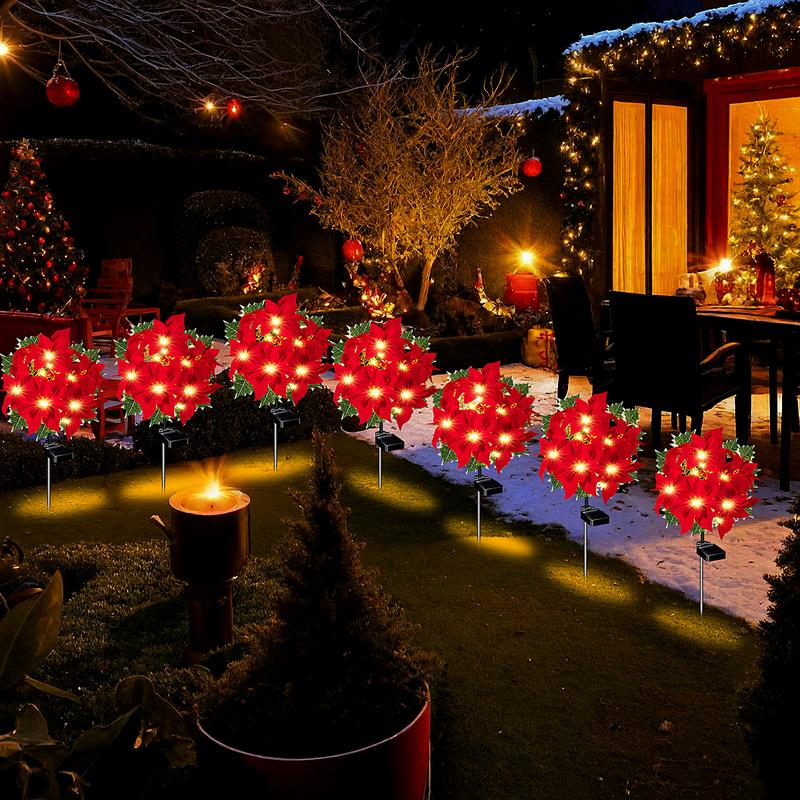 4-Pack Solar Red Flower Outdoor Waterproof Lights, 7-stem Flower Light Decorations, suitable for garden and courtyard decoration. They can also be used as floral blossom-themed party decorations, Independence Day decorations, and gift decorations for moms