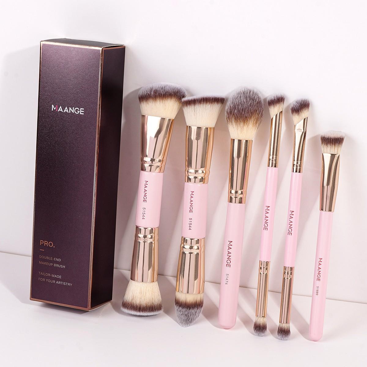 Maange 6-Piece Makeup Brush Set, Makeup Brushes Set, Makeup Tools Set, Foundation Brush, Blush Brush, Loose Powder Brush, Eyeshadow Brush, Concealer Brush, Ideal for Home and Travel