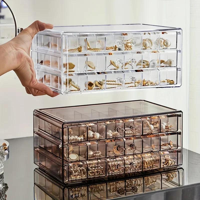 72-Slot Three-Tier Jewelry Box - Large Capacity Ring, Earring, and Necklace Organizer Display Tower
