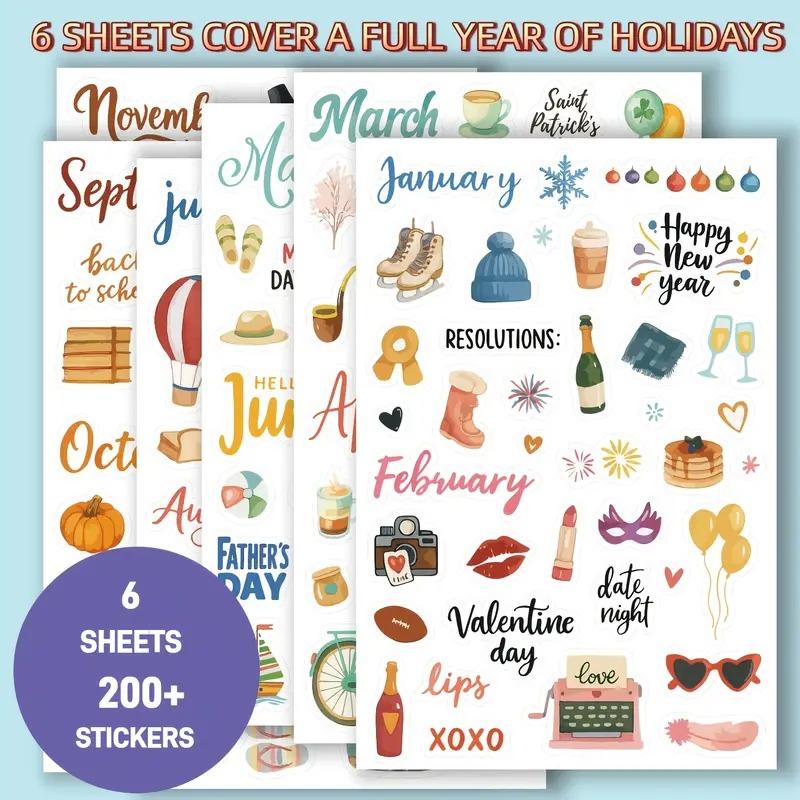 200+Sticker Sheets -With Accessories - Extra Large Calendar Planner Sticker Book with Monthly Tabs, Birthday, Wedding, Valentine’s, Christmas, New Year Decorations, for Bullet Journaling, Scrapbooking, Planners, Vintage & Modern Style - Year-Round Use