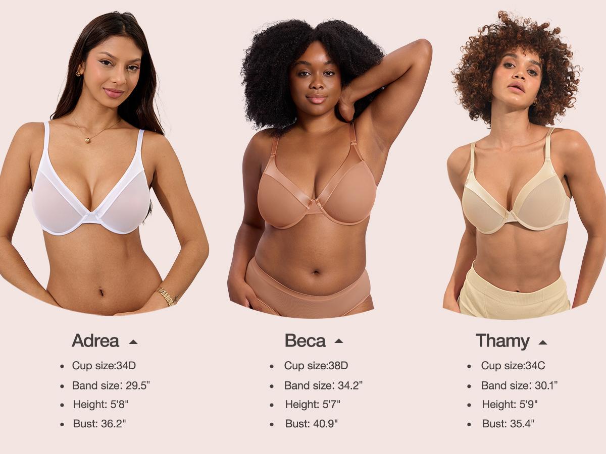 Deyllo Women's Unlined Underwire Deep Plunge Bra - Adjustable Strap, Ultra-Sheer Mesh, V-Neck Cut, Underwire Lift, Lightweight for Everyday Wear