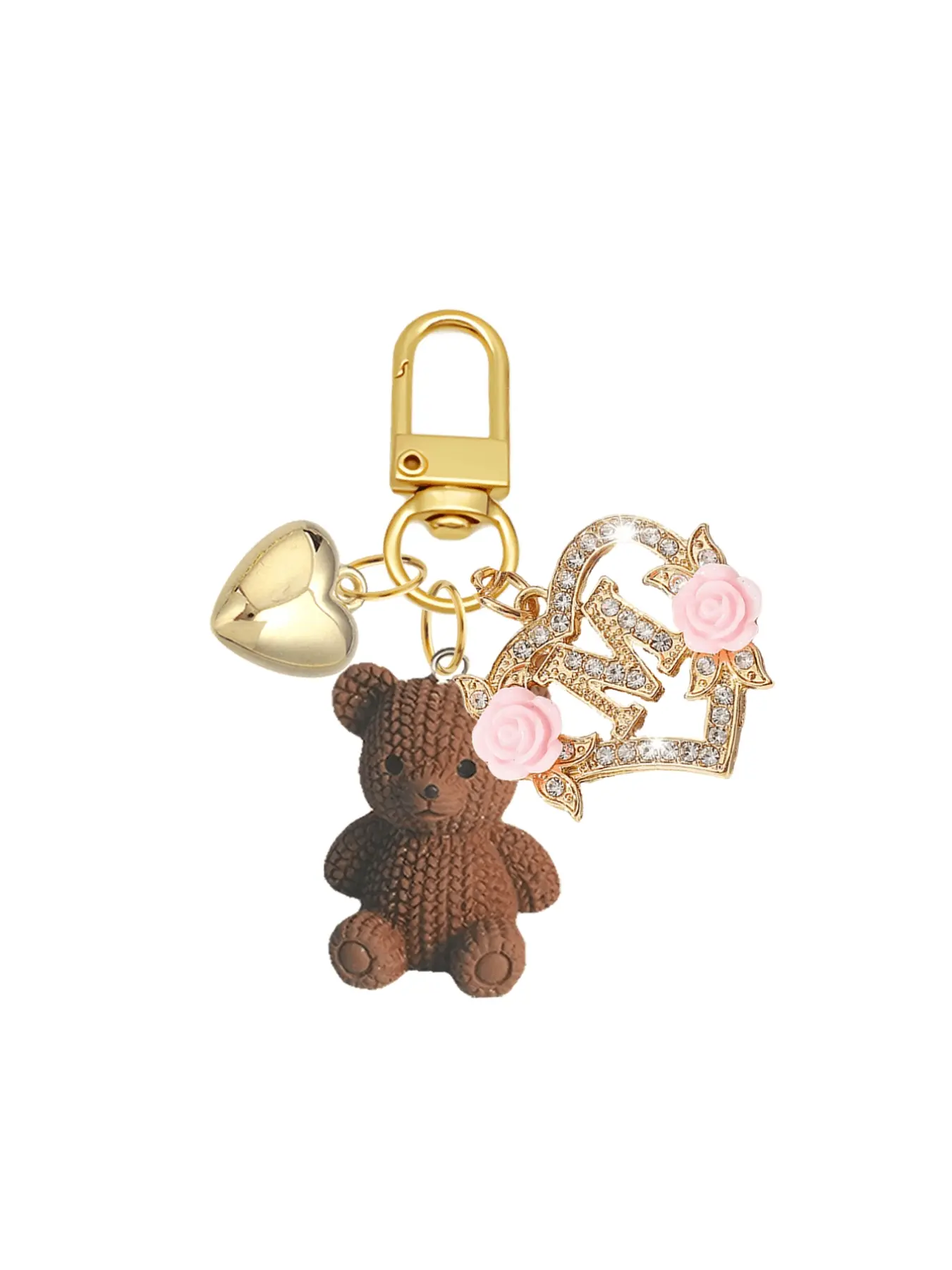 1 letter teddy bear keychain, hollow heart-shaped flower letter design, cute bear pendant charm suitable for handbags, wallets, backpacks, travel bags, Bag Charms, decorative keychain suitable for gym, classroom, games, Keychain Accessory