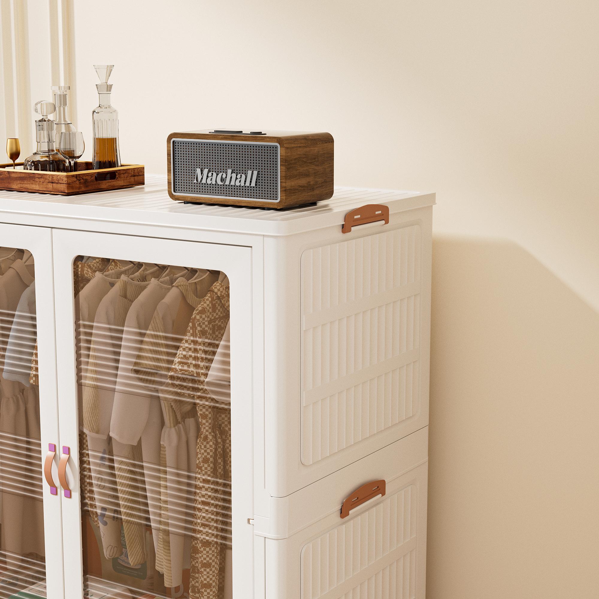 Stackable Storage Bins with Wheels – Folding Storage Cabinet with Magnetic Door, Aesthetic Plastic Organizer for Closet, Bedroom, Dorm & Kitchen