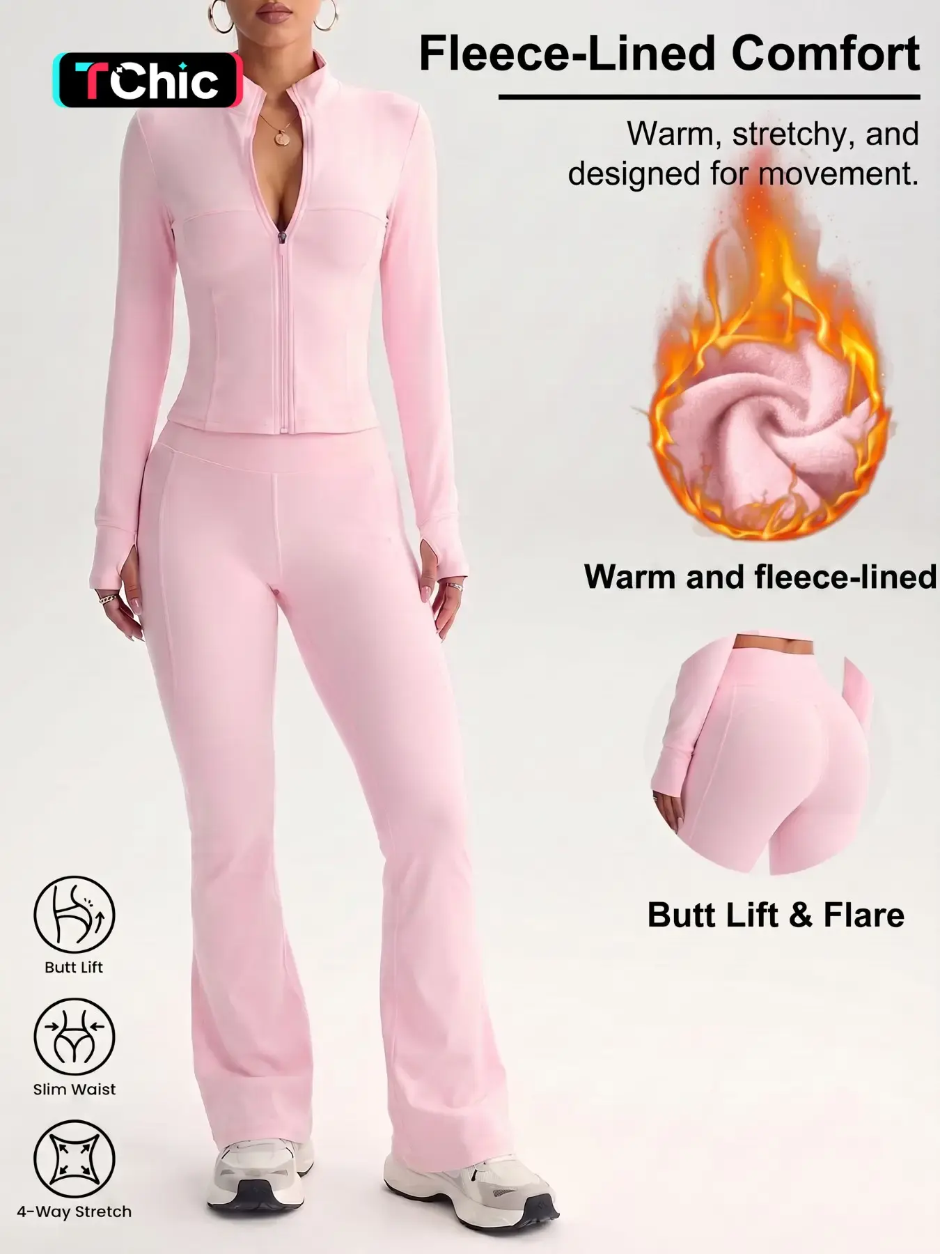 Women's Sportswear Set, Sweatsuit Set, Exercise Clothing Set, Athletic Workout Clothing, High Elasticity Slim-Fit Stand Collar Zipper Design, Below-The-Knee Warm Fleece Lining, Soft Breathable Yoga Activewear, Sporty Style Outfits, Workout Sets