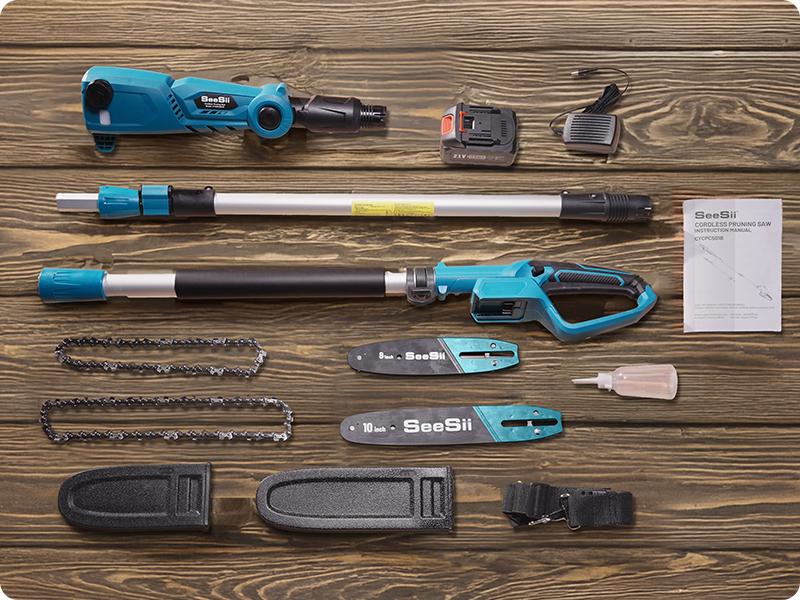 Seesii Electric Pole Saws for Tree Trimming, 10 Inch & 8 Inch Cordless Pole Chainsaw Bars with Extendable Rod (Up to 9.2ft), Auto Oiler, 4000mAh Battery Powered Tree Pruner for Bush & Branch Cutting CHT10 #TikTokShopBlackFriday