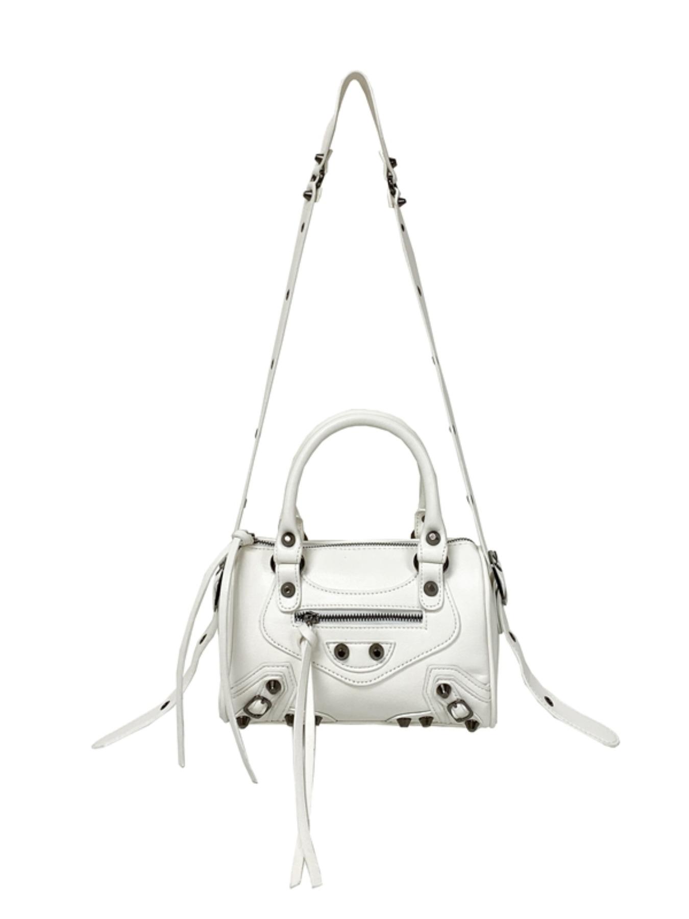Mini Dark Motorcycle Style Boston Bag for Women, Vintage Chic
