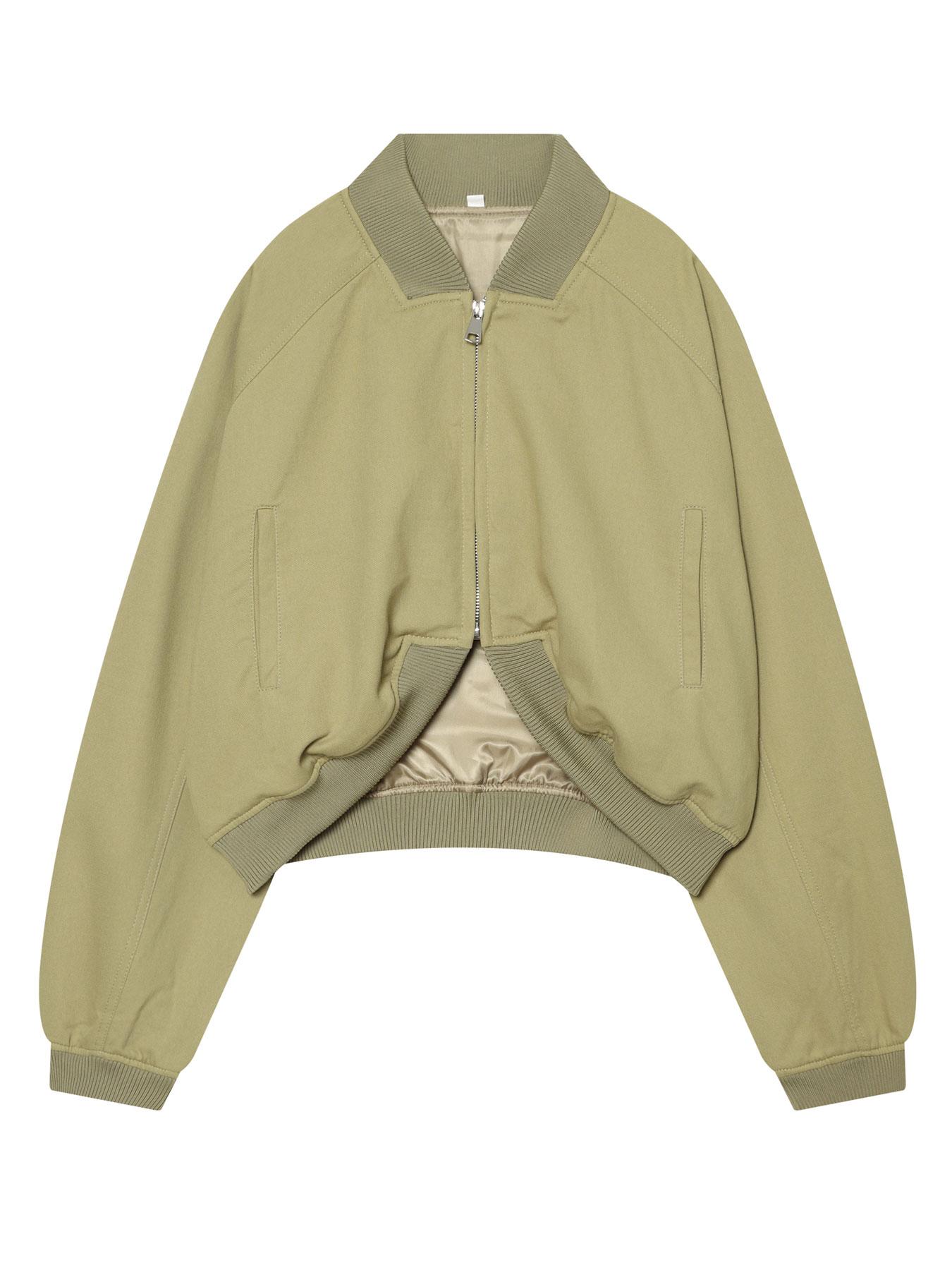 Women's Olive Green Loose Cropped Basic Bomber Jacket, Casual Zipper Coat, Vintage Casual Full-Zip Outerwear with Ribbed Collar & Cuffs, Side Pockets, Streetwear Layering Coat for Spring & Summer Women's Olive Green Loose Cropped Basic Bomber Jacket, Casual Zipper Coat, Vintage Casual Full-Zip Outerwear with Ribbed Collar & Cuffs, Side Pockets, Streetwear Layering Coat for Spring & Summer