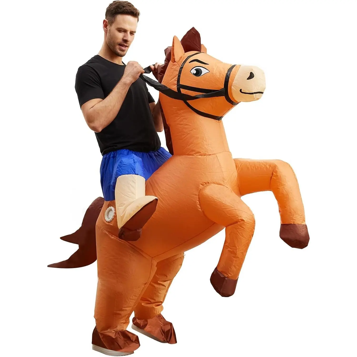 Adult Inflatable Horse Riding Costume Cowboy Blow Up Halloween Costume for Men Women Party(Gift)