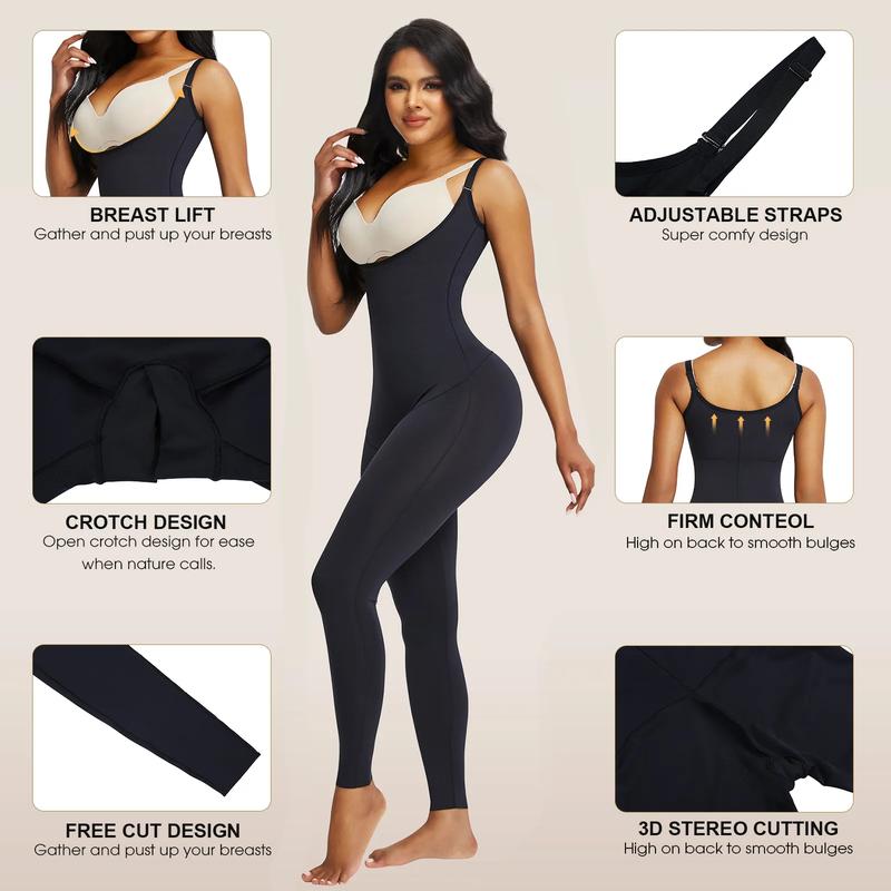 SHAPESHE Seamless Full Body Shapewear for Women Open Bust Adjustable Straps Hourglass Bodysuit