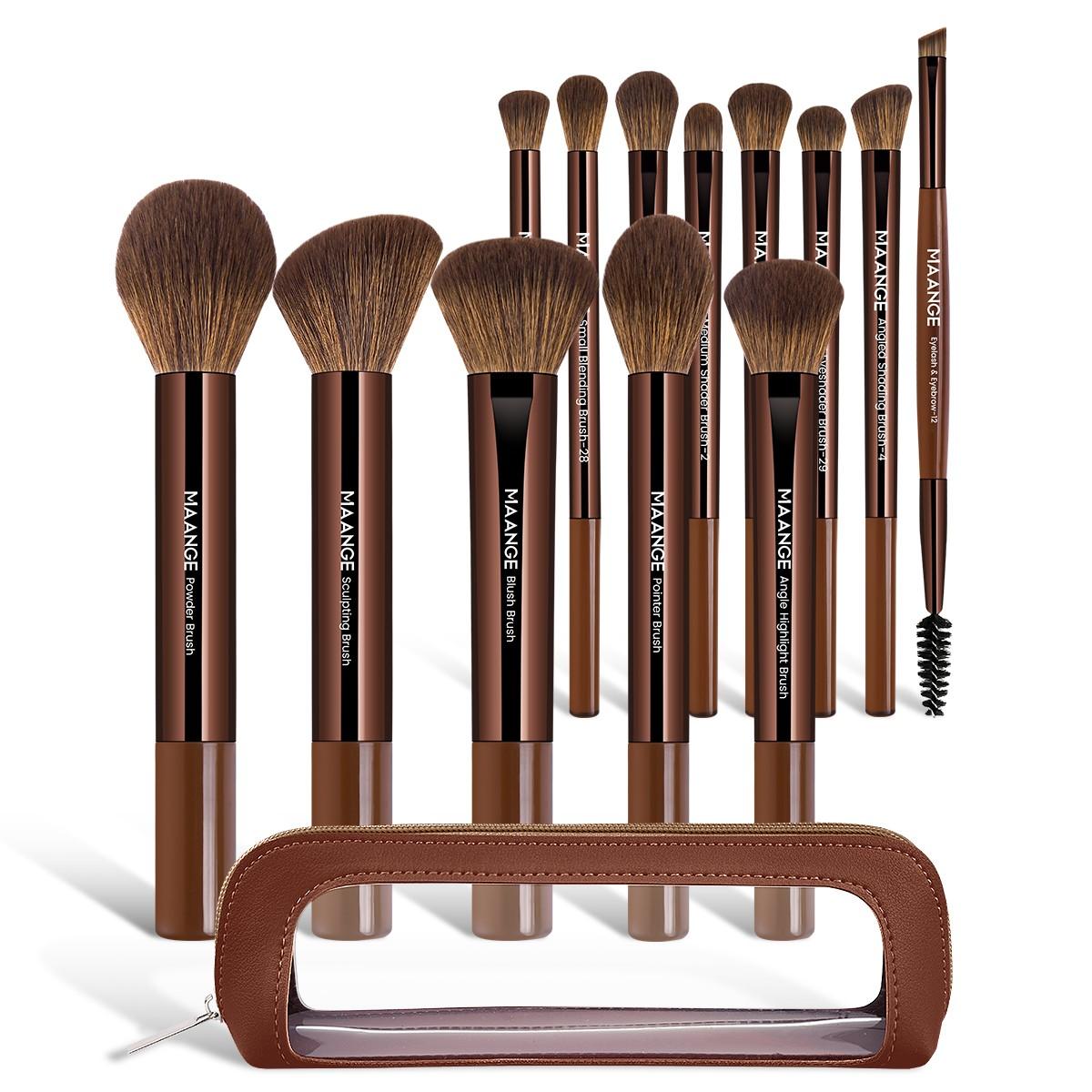 Maange 14-Piece Makeup Tool Set, Includes 13 Brushes + Brush Case, Foundation Brush, Blush Brush, Loose Powder Brush, Eyeshadow Brush, Mascara Brush, Highlighter Brush