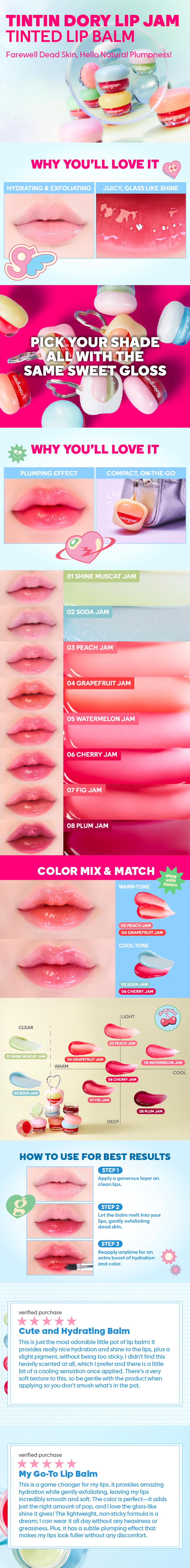 Colorgram Tintin Dory Lip Jam – glossy lip stain with all-day color & juicy shine