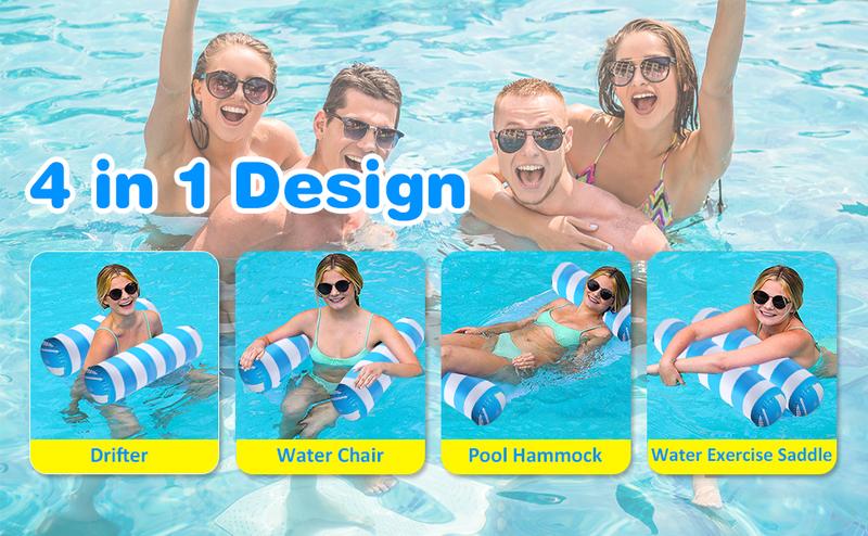 8 Pack Pool Floats Adult Size,Multi-Purpose 4-in-1 Inflatable Hammock Toys (Saddle,Lounge Chair,Hammock,Drifter) Floats for Swimming Pool,for Vacation Fun and Rest