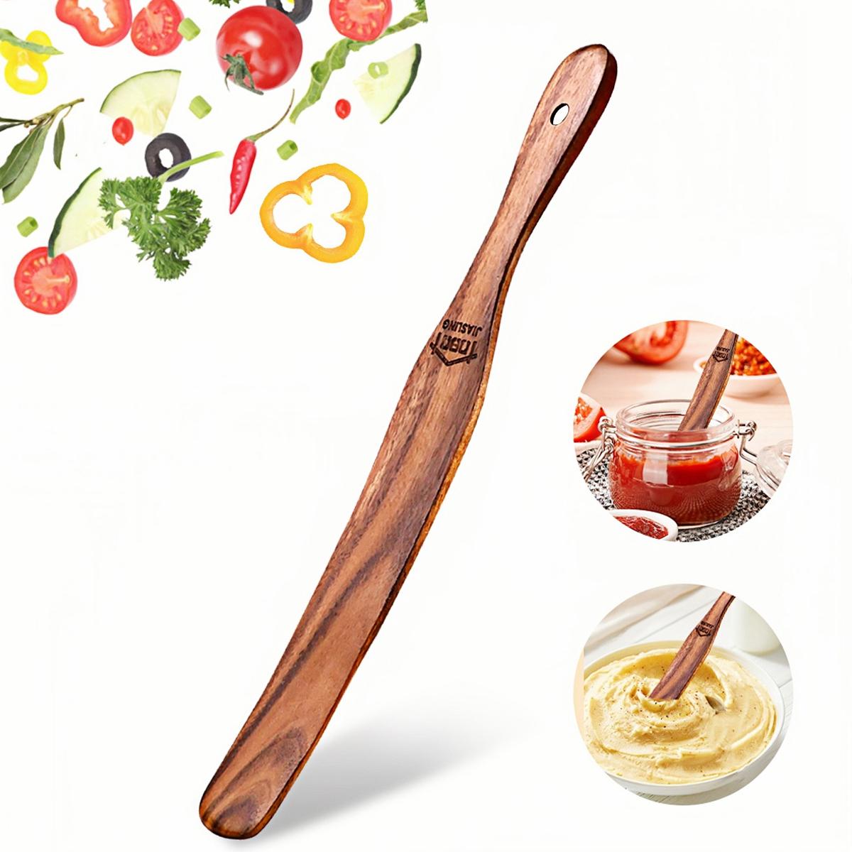 Handmade Skinny Spurtle - Slim Non-Stick Spatula with Ergonomic Grip, Natural Wood Kitchen Utensil for Baking, Mixing, Reaching Deep Jars - Ideal for Sourdough, Dough, Jam, Pickle - Perfect Gift for Bakers & Home Cooks, Baking Accessory,