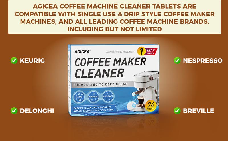 AGICEA Coffee Machine Cleaner Descaler Tablets - 24 Pack, Deep Cleaning and Descaling for All Coffee Makers , Coffee Maker Pot Descaling & Cleaning Tabs, Descale Drip Coffe And Espresso Machines