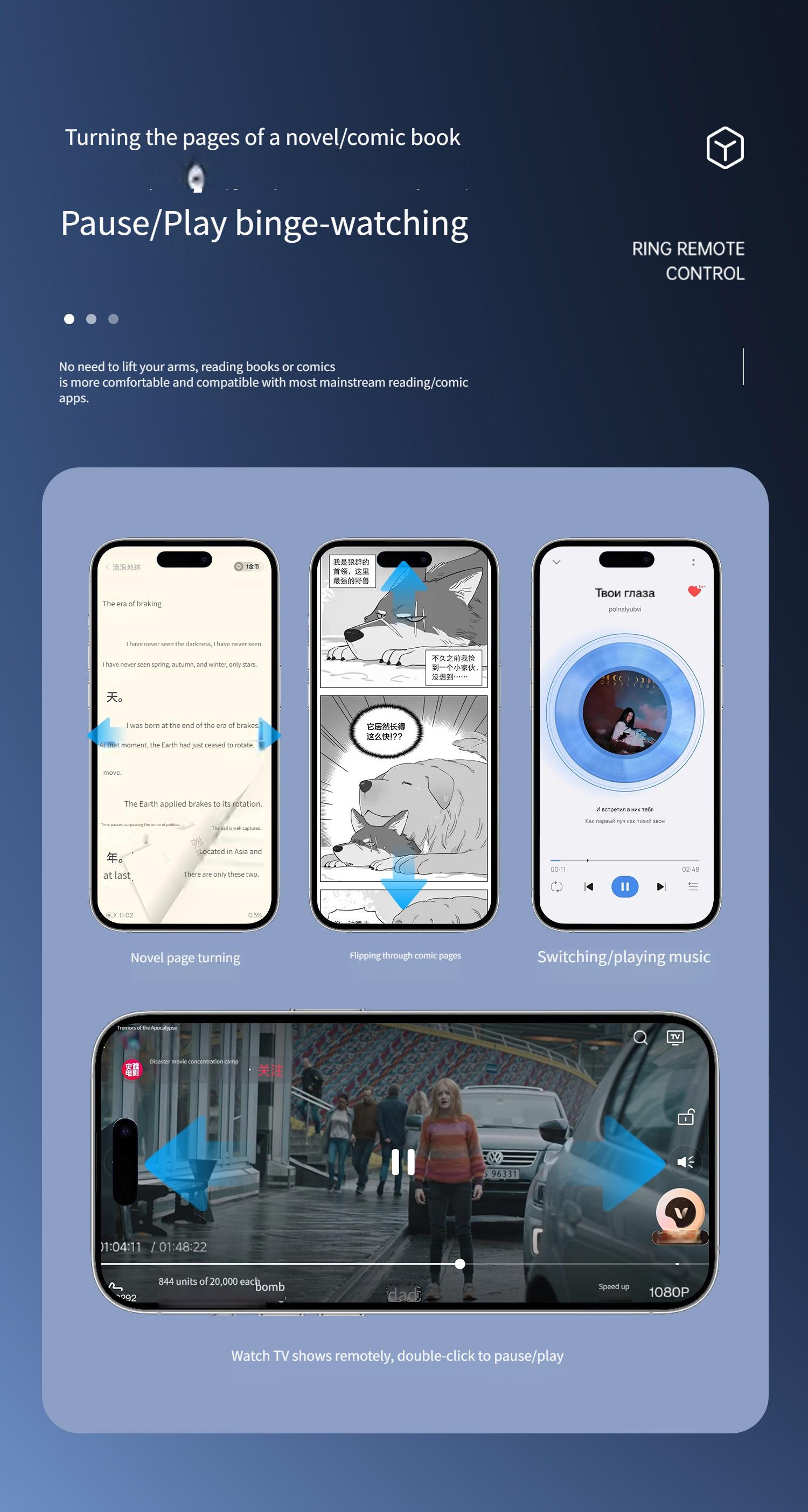 TikTok Scroll Ring - Bluetooth Remote for TikTok Clips & Tunes, iPhone Compatible Fingertip Wireless Bluetooth Controller, Perfect for iPad, iOS and Android, with Live Camera Shutter