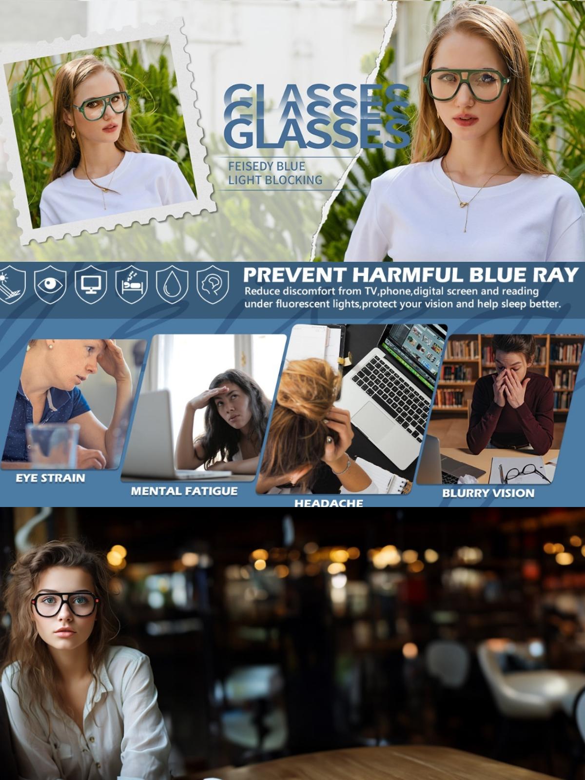 FEISEDY Frame Glasses for Women Men Blue Light Blocking Glasses Anti Glare Computer Eyeglasses B0039