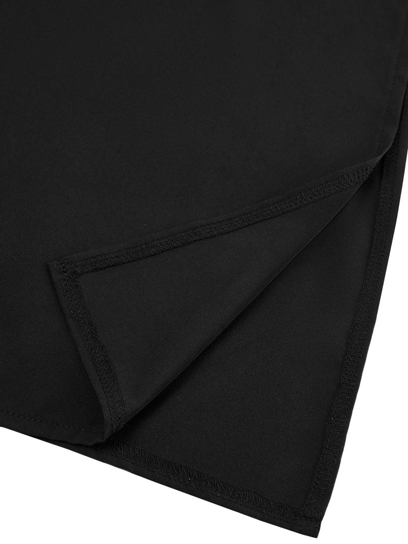 Women's Elegant Fall Casual Loose-Fit Dress, Deep V-Neck Long Sleeve High-Waisted Split Hem, Plus Size Woven Fabric