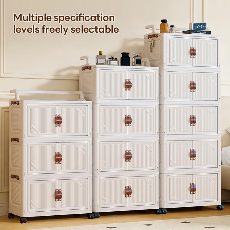 Modern Simple Style Plastic Storage Cabinet, 2-6 Layers, with Wheels, Easy to Clean, Dustproof, Ideal for Bedroom and Daily Use