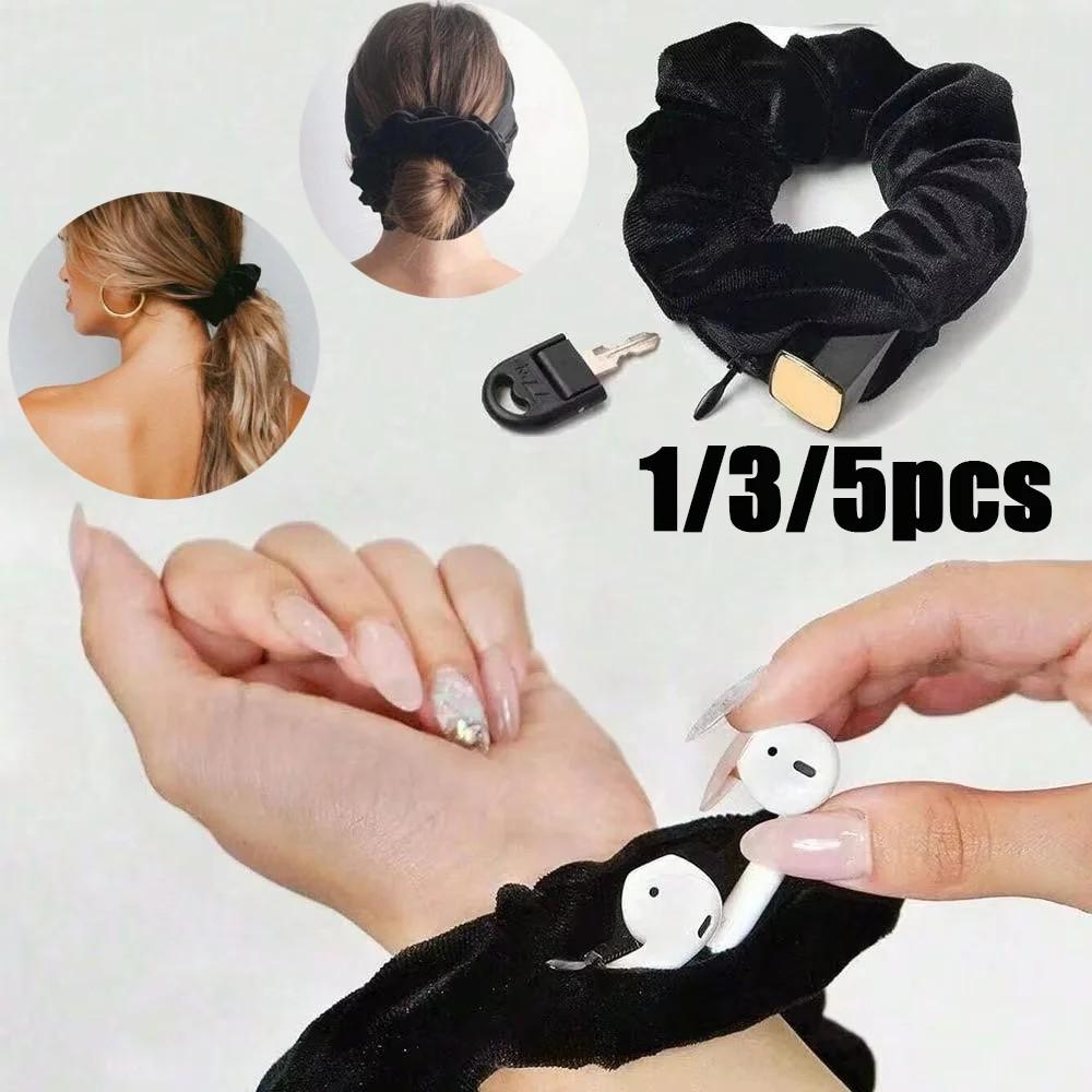 Women's Hair Tie with Hidden Zipper Pocket, Retro Design, Portable & Secure Storage Solution for Keys/cash/jewelry, Ideal for Outdoor Use