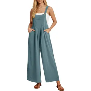 Women's Summer Jumpsuits Boho Wide Leg Overalls Casual Loose Rompers with Pockets 2026