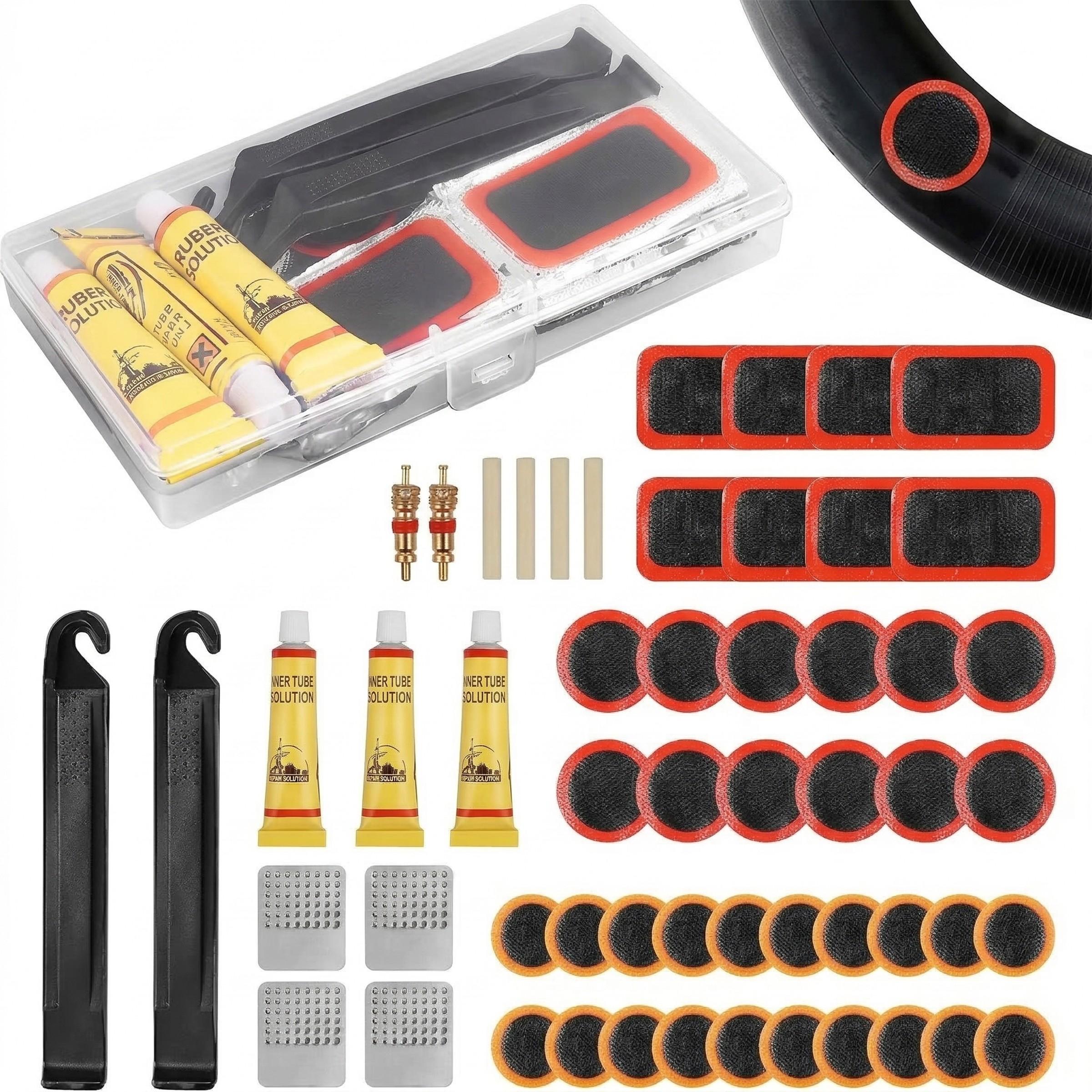 55-Piece Bike Tube Patch Repair Kit with Levers and Glue, Essential Tire Repair Set for Mountain and Road Bikes, Bicycle Maintenance Accessories, Bicycle Parts, Cycling Gear