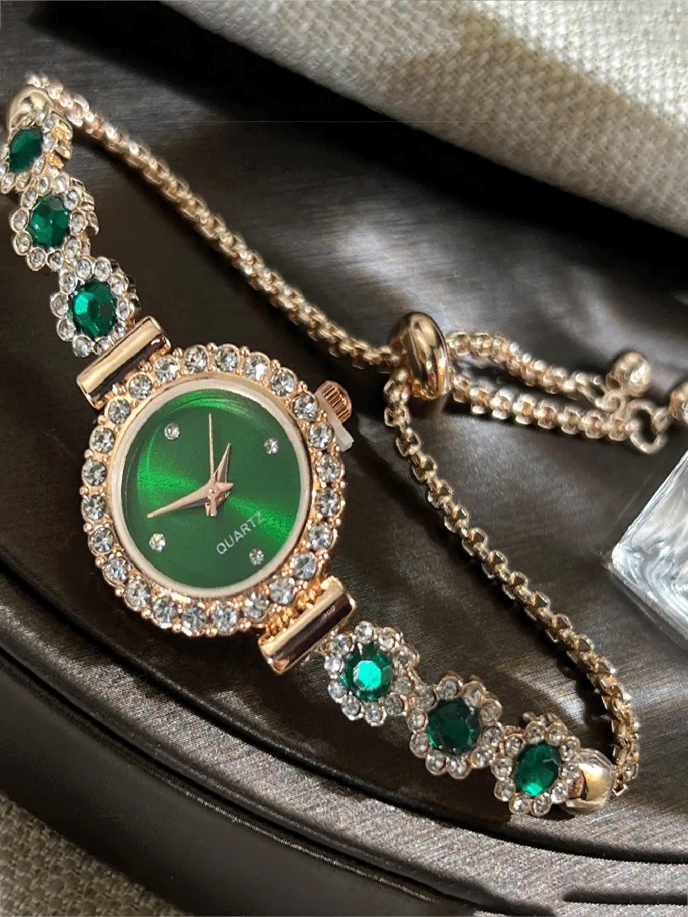 Lazy free pull-out women's bracelet, women's watch, fashionable color inlaid with diamonds, fashionable temperament quartz watch