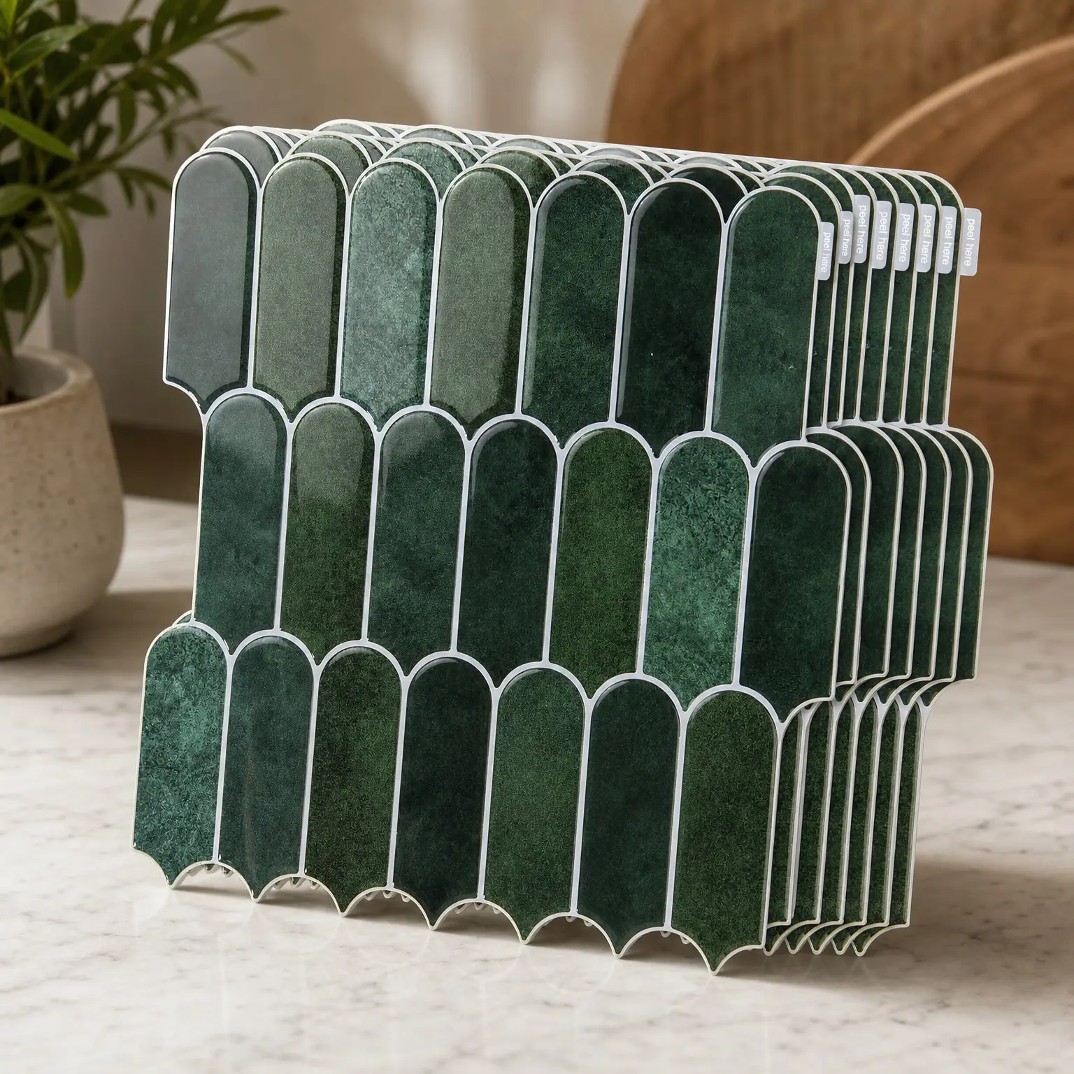 10-Pack Dark Green Arrowhead Peel and Stick Backsplash Tile, 12 x 12 Inch, Thickened Heavy-Duty, Stain-Resistant & Durable, for Kitchen and Living Areas, Ideal for New Home BuyersGift