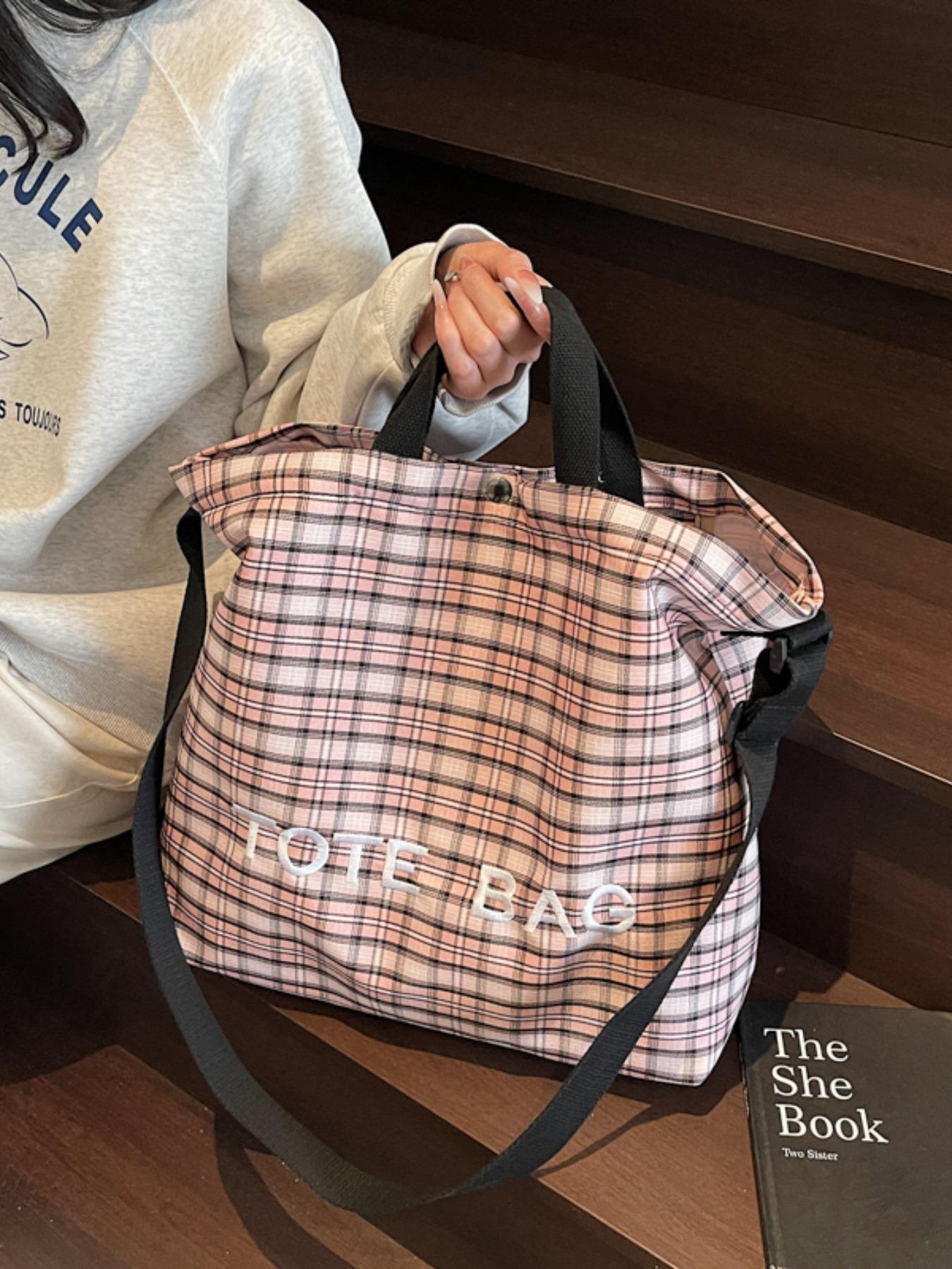 Trendy Plaid Pattern Tote Bag, Large Capacity Shoulder Bag for Women & Men, Versatile High-quality Daily Commuting & Shopping Bag