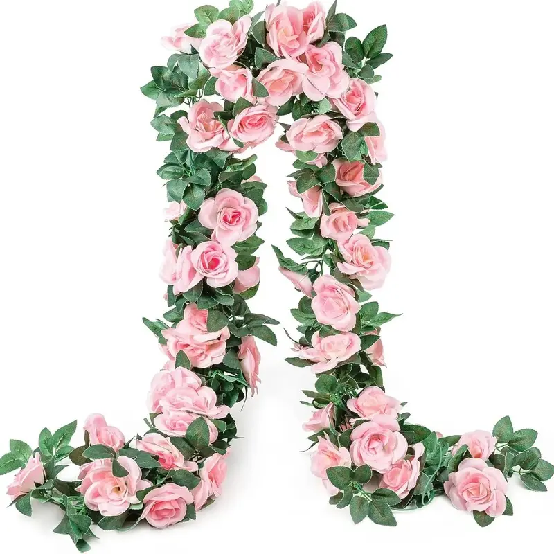 2-Pack 16FT Artificial Rose Vines with Cloth Leaves, Realistic Look Decorative Flowers for Mother’s Day, Wedding, Garden Decor & Home Party Craft Art Decor