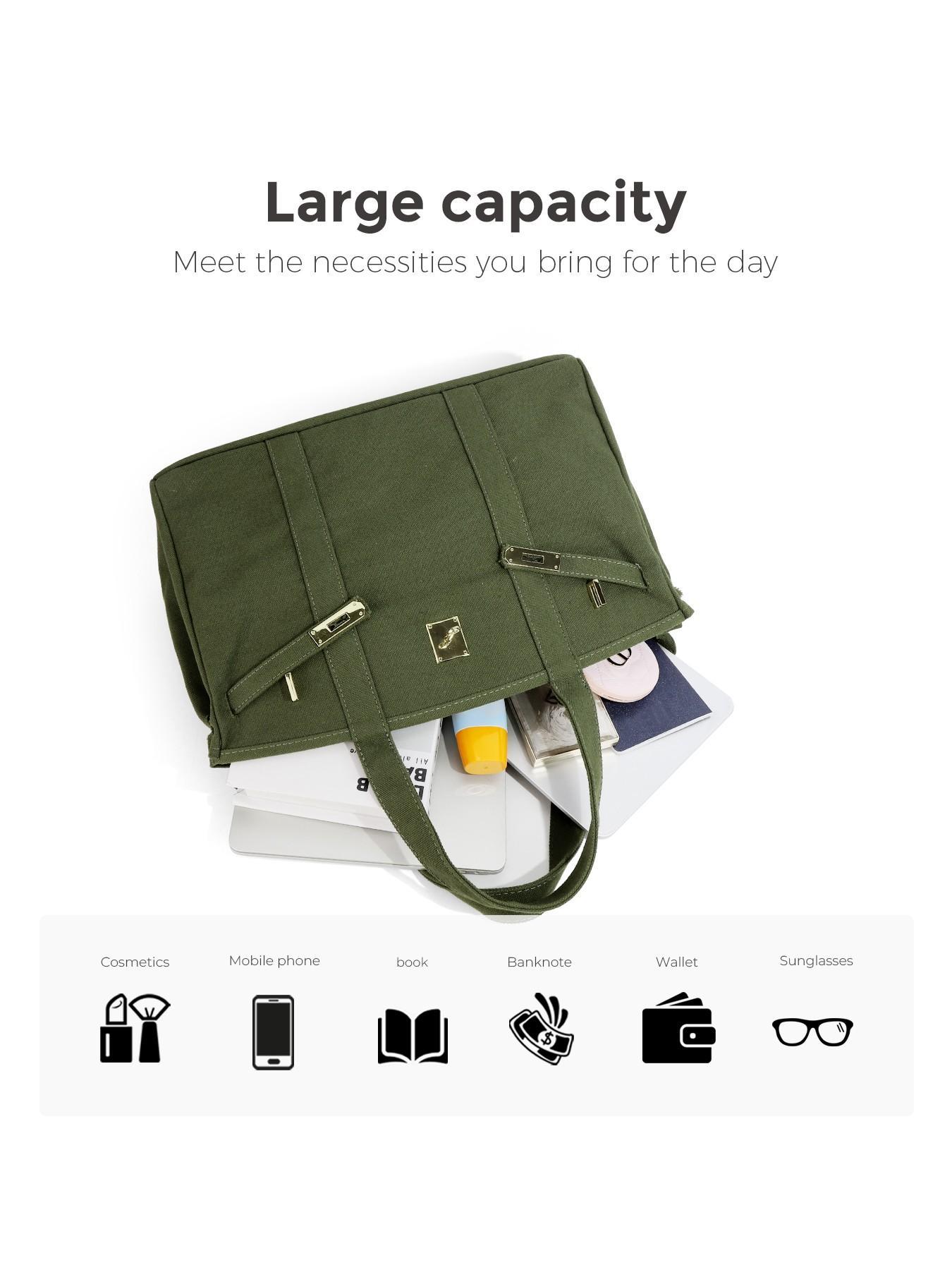 Canvas Tote Bag – Large Capacity Shoulder Handbag, Durable Commuter Bag, Casual Everyday Canvas Bag, Stylish Colorblock Design