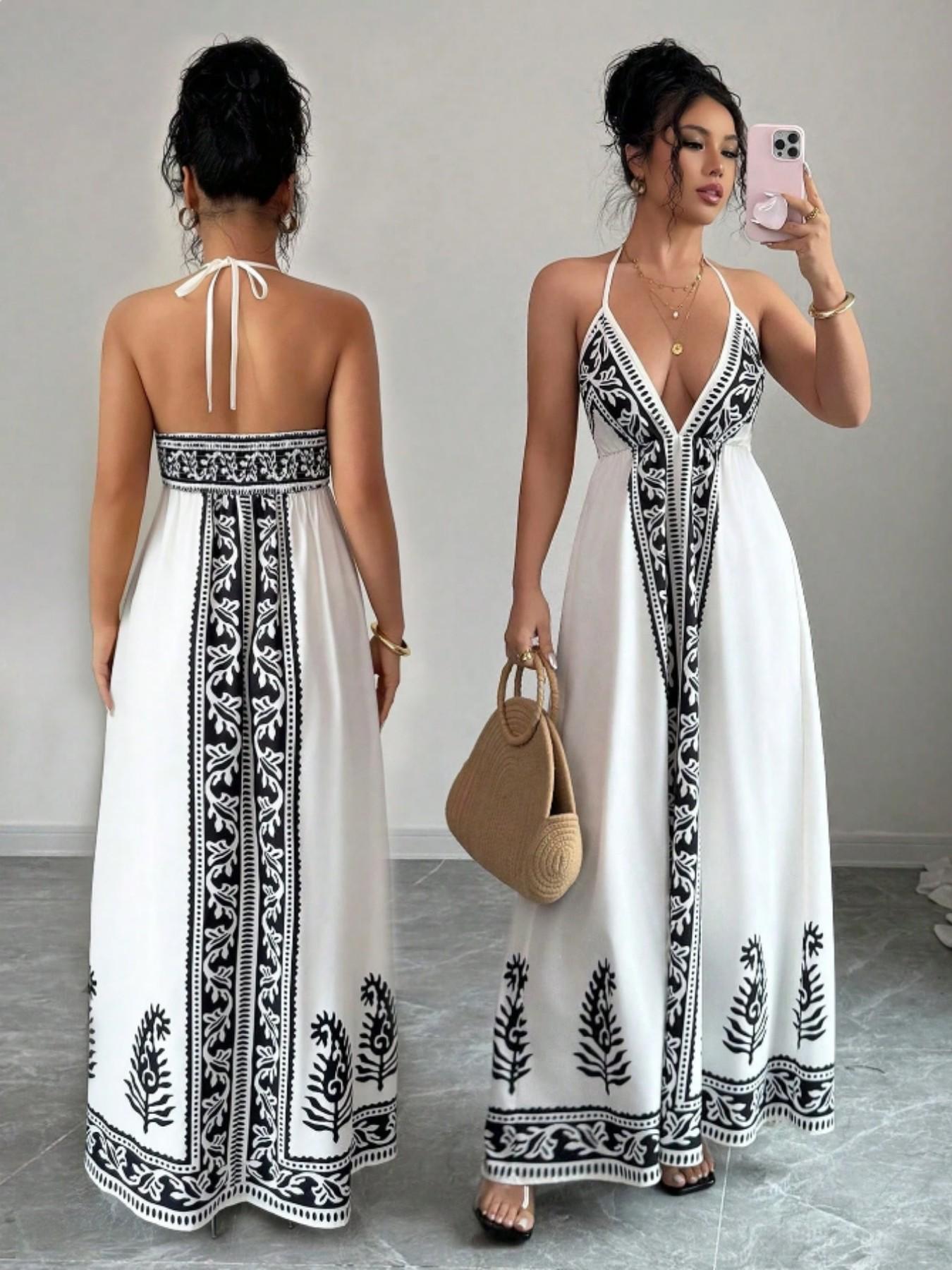 fashion print loose dress Women's Fashion Print Dress Red Floral Pattern Print Dress All Over Print,  Fashion Elegant,Round Neck Casual Loose