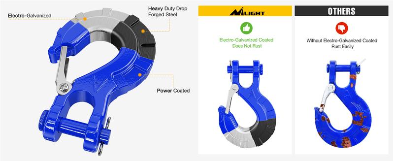 Nilight Forged Steel Winch Hook 3/8" Grade 70 Safety Latch Winch Cable Hook Stopper & Clevis Slip Hook Sets, Included Allen Wrench,Max 35,000 lbs Heavy Duty Synthetic Rope