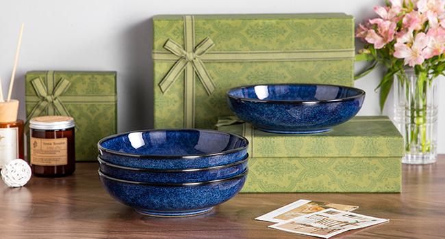 vancasso Stern Large Pasta Bowls Set of 4, 38 Oz Ceramic Salad Plate Bowls for Serving, Kitchen Stoneware Wide Bowls for Soup, Pasta, Salad, Cereals, Microwave Oven Safe Saladbowl Durable Kitchenware Dinnerware Tableware