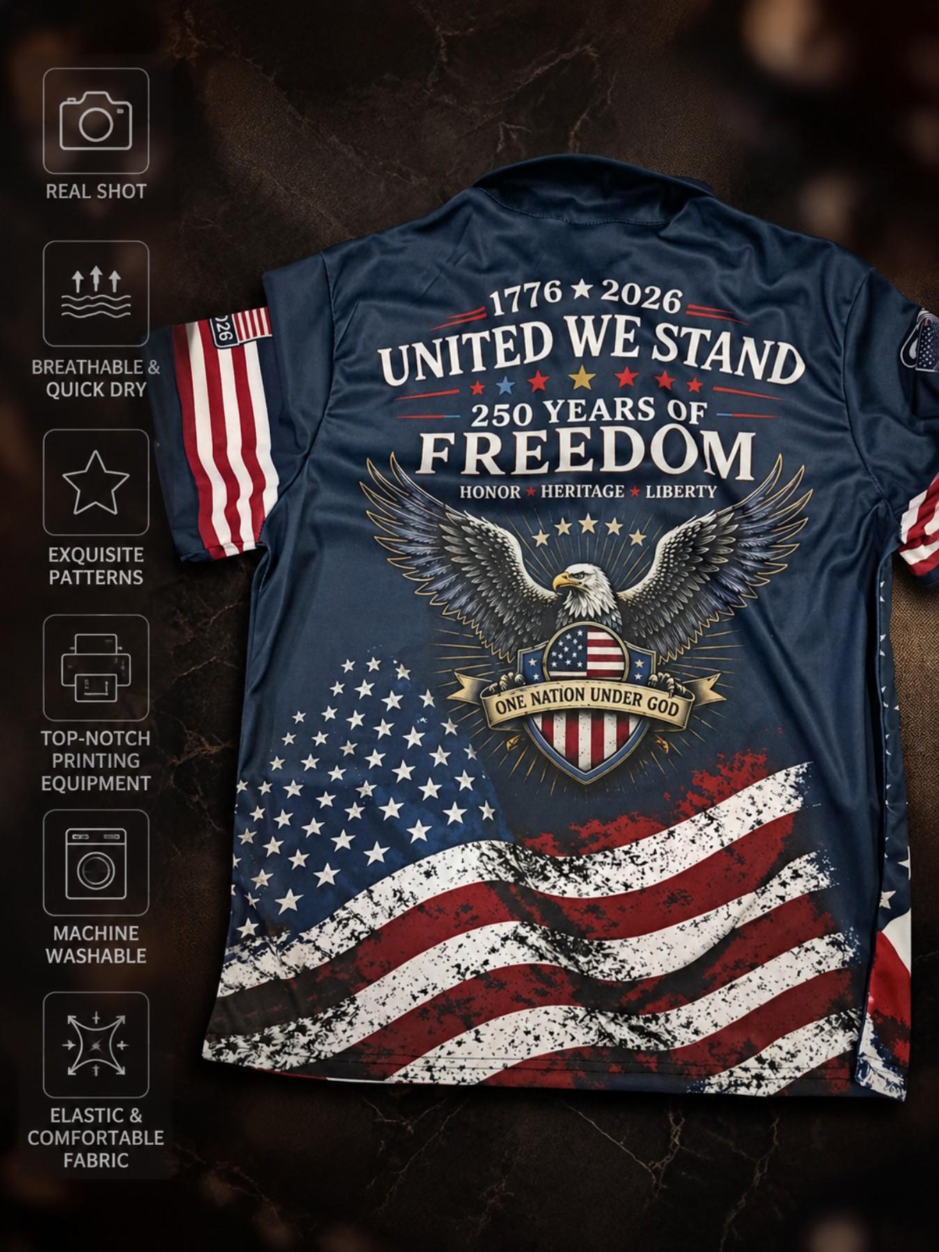 Patriotic American Flag Polo Golf Shirt for Men, 250th Anniversary 1776-2026, Sporty Fitted Design, Ideal for 4th of July Gifts Zippered Polo