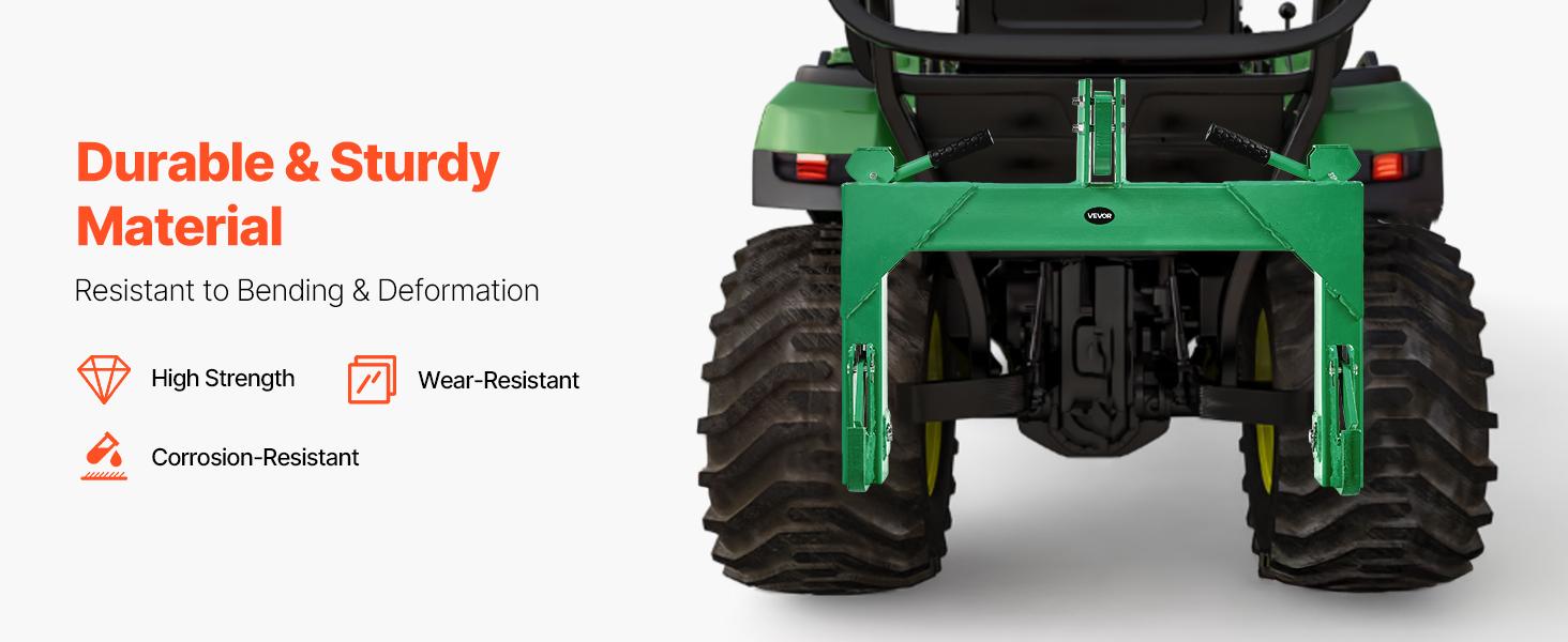 VEVOR 3-Point Quick Hitch, 4000 Lbs Lift Capacity, 3-Pt Trailer Hitch with 5 Level Adjustable Bolt, Adaptation to Category 2 Tractor, Heavy Duty 3 Point Attachments, Green