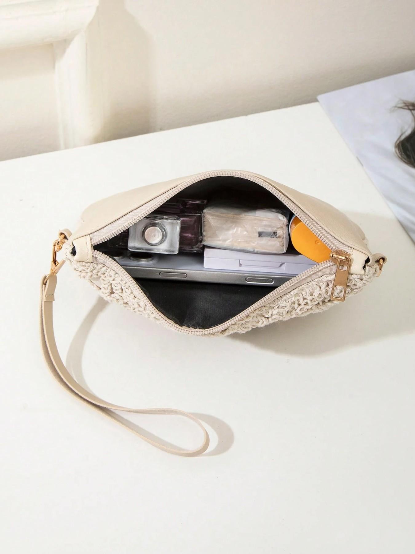 Mini Beach Bag With Wrist Strap & Coin Purse, Women's Shoulder Crossbody Bag, Spring/Summer New Versatile Small Unique Shoulder Bag, Sweet Square Bag , New Year , Beach, Straw Bag