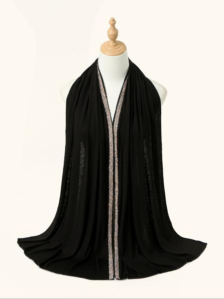 Women's Fashion Plain Hijab Scarf with Rhinestones, Soft Muslim Headscarf, Multifunctional Sun Protection Shawl, All Season Wear, Turban Hijab