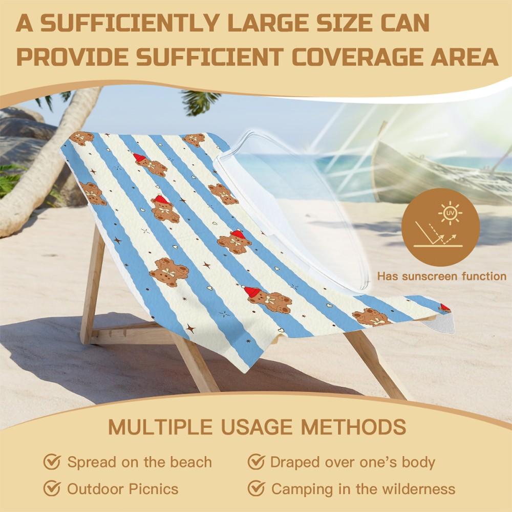 Cartoon Teddy Bear Beach Towel, Cute and Fresh Print Design, Lightweight and Quick-Drying Towel, Suitable for Teens and Children at the Poolside, on Vacation, Travel, and Outdoor Summer Use, Lightweight
