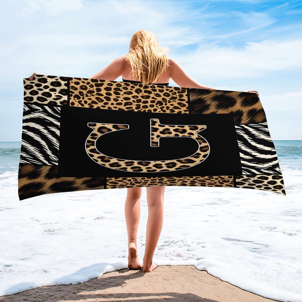 Luxe Animal Print Letter A-Z Beach Towel, Leopard Zebra Patchwork Pool Towel, Wild Safari Camping Towel, Soft Absorbent Bath Towel Blanket for Women Teens Girls, All-Purpose Towel for Travel Swimming Vacation