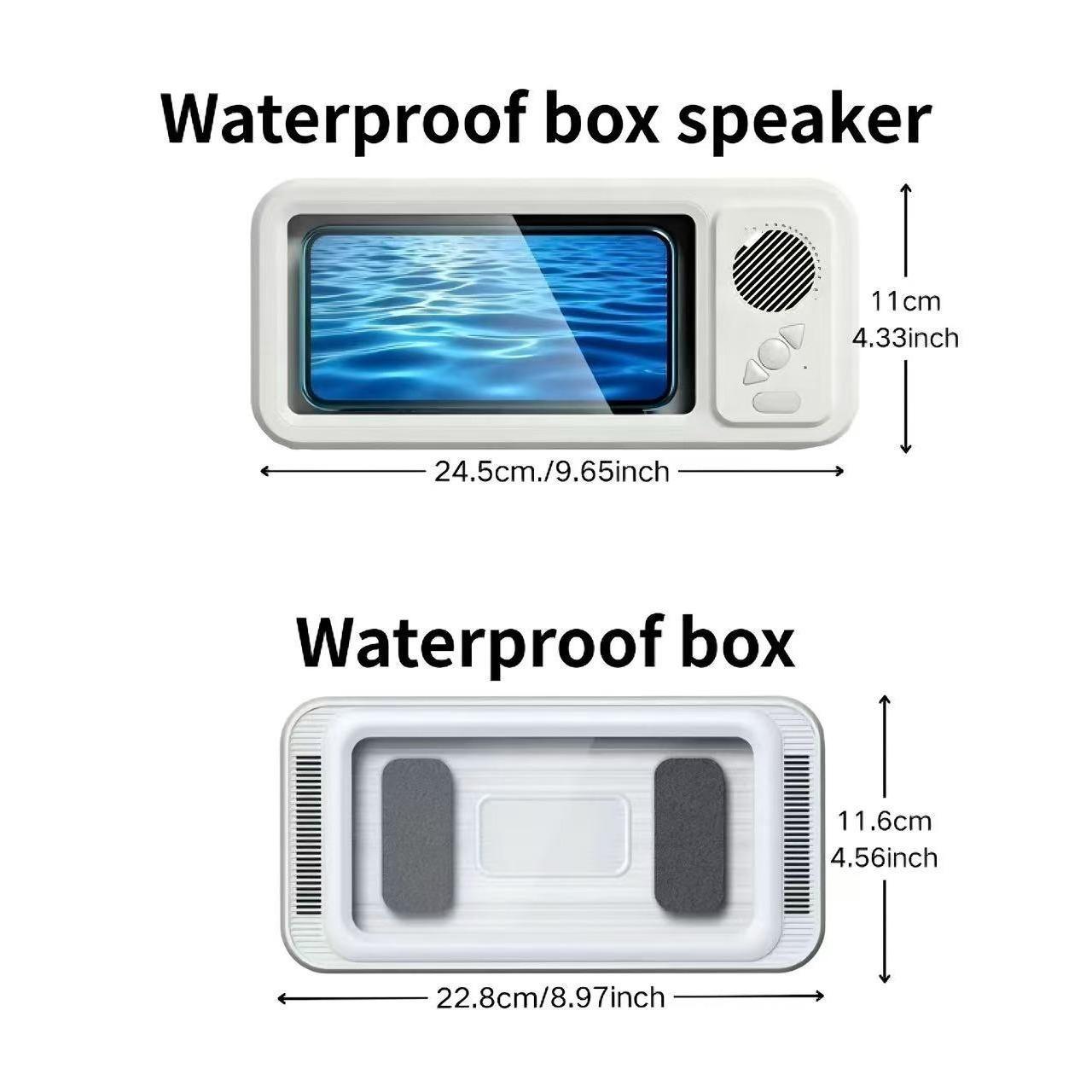 Waterproof Box Bluetooth Wireless Speaker with 360° Rotating Touch Screen, Bathroom Shower TV and Phone Holder Speaker for Watching Movies, Listening to Music, Suitable for Swimming Pool, Kitchen and Bathroom