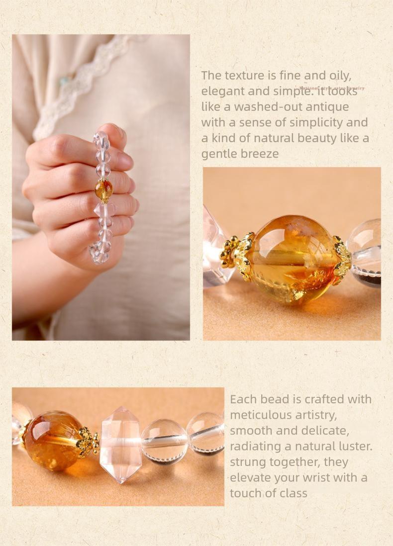 [Pure Spirit Realm] crystal bracelet, white crystal yellow citrine, unisex, daily wear gift, natural stone, clarity calm balance symbol