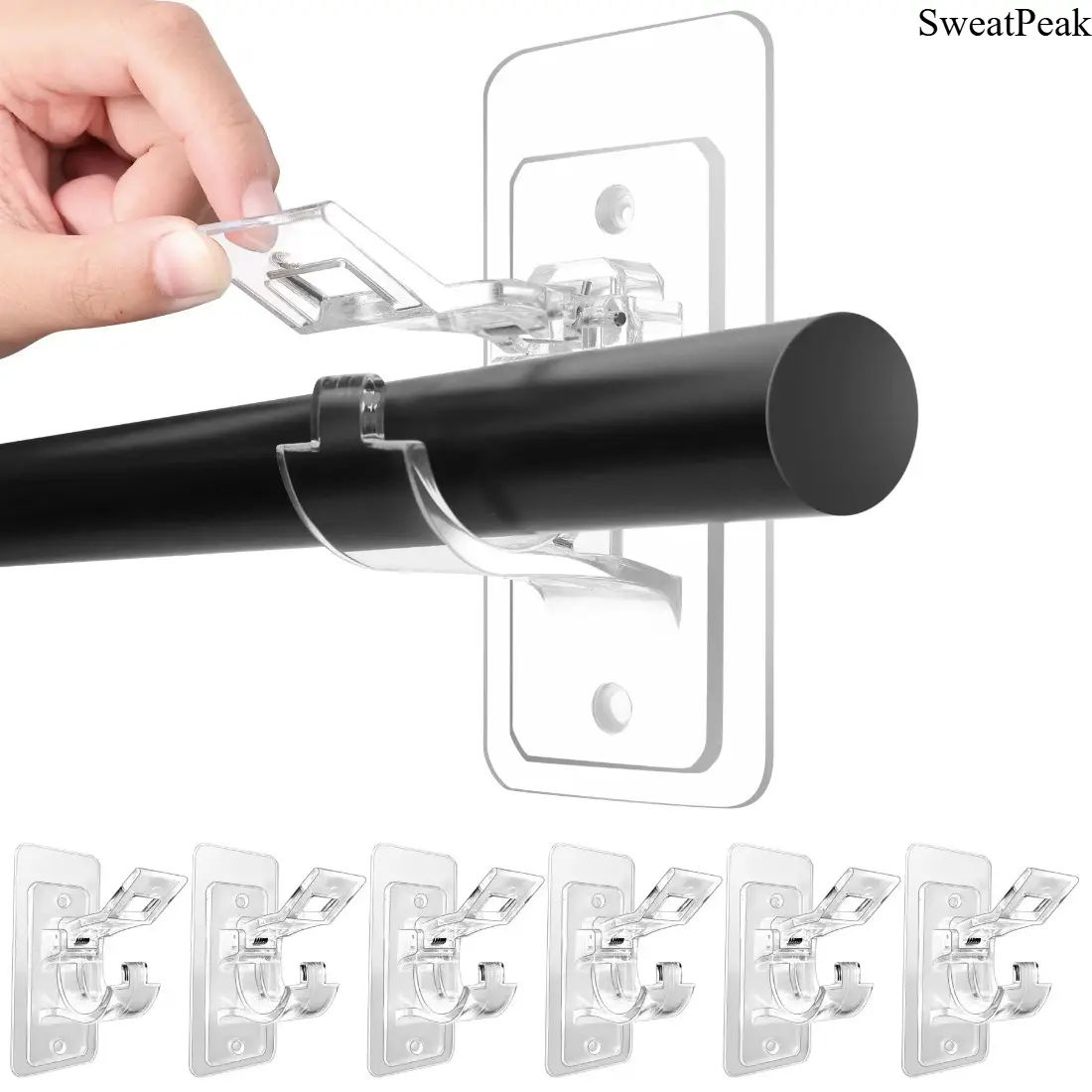 6-Pack Acrylic Gel Self-Stick Curtain Rod Holders, No-Drill Nail-Free Wall-Mount Brackets, Easy-Install Hooks for Curtains, Blinds, Home Decor, Ideal for Bathroom, Bedroom